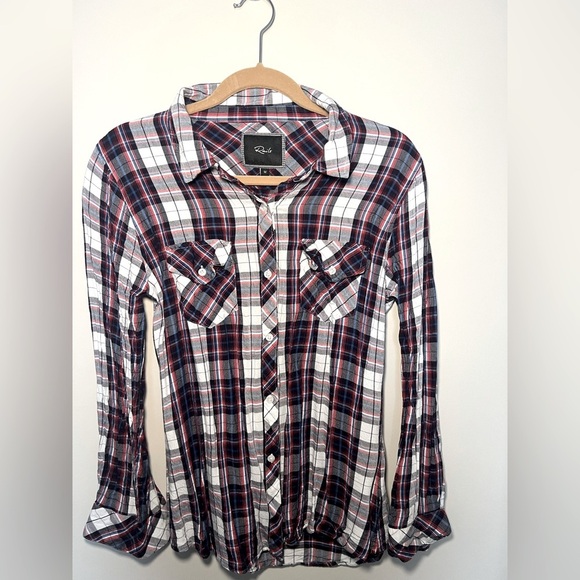 Rails Carmen Button Down Shirt Womens Medium White Navy Red Classic Plaid - Picture 1 of 12